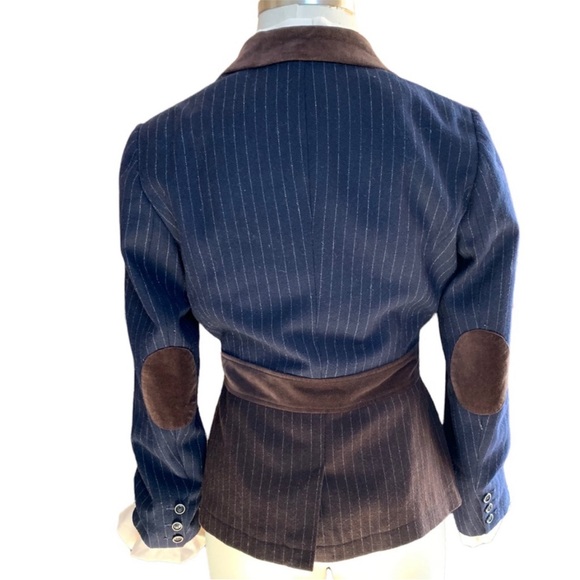 Boden Stripe Wool Blend Patch Elbow Blazer Jacket 4 - Picture 3 of 7